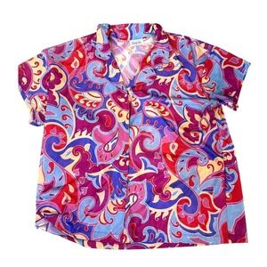 Vintage 90s Vanity Fair Top Womens XL Multicolor Abstract Retro Disco USA